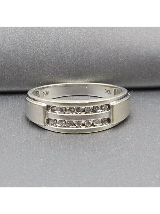 10k White Gold Natural Diamond Channel Set Band Ring Size 10.25 Signed NDI 4.05g - Picture 6 of 16